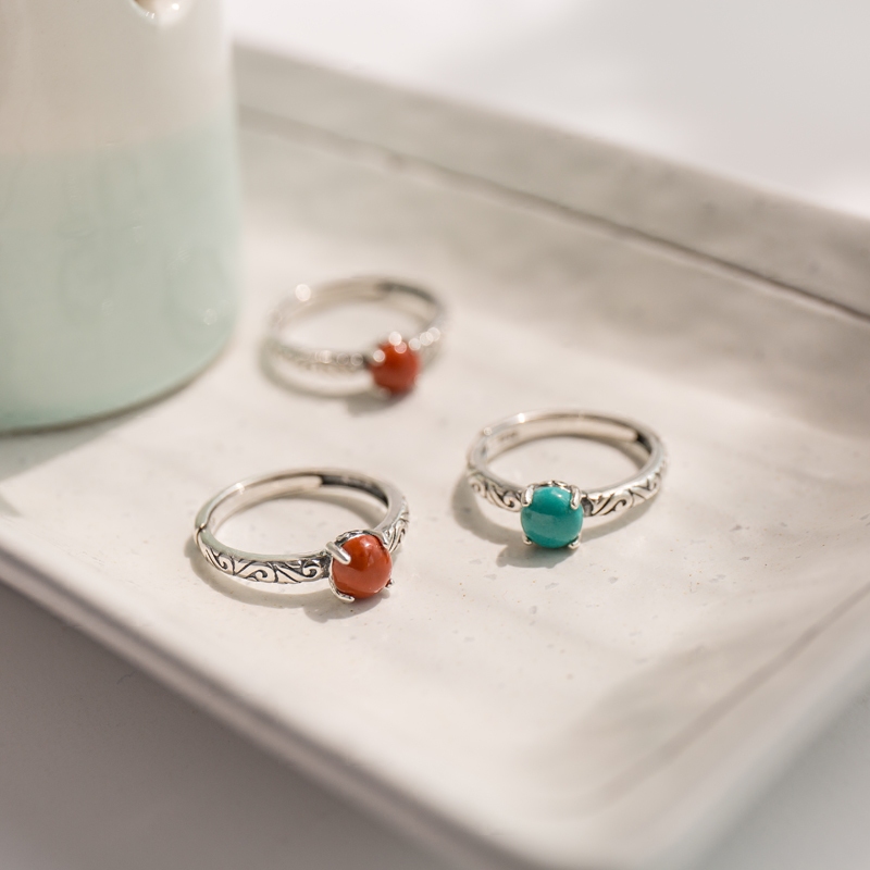 The scenery on the other side, exotic handmade, 925 sterling silver, turquoise, southern red, retro and old, open ring