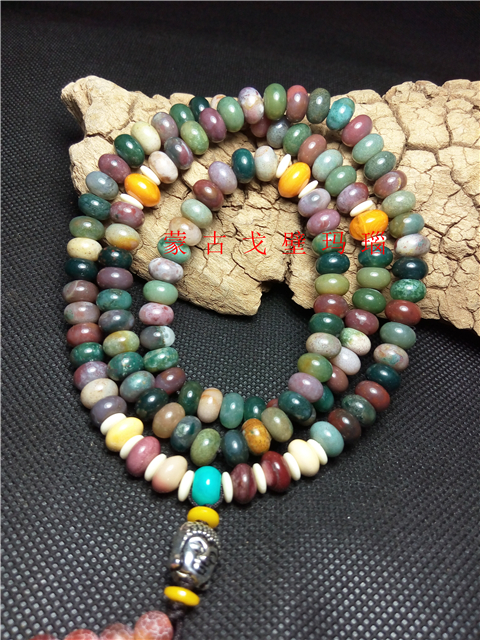 Natural Alxa Gobi Agate Selected Colorful Aquatic Agate 8*5 Abacus Beads 108 Buddha Beads Hand-held