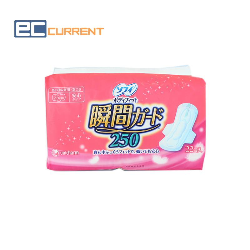 日本原装苏菲SOFY瞬间吸收棉柔量多日用卫生巾25cm×22片