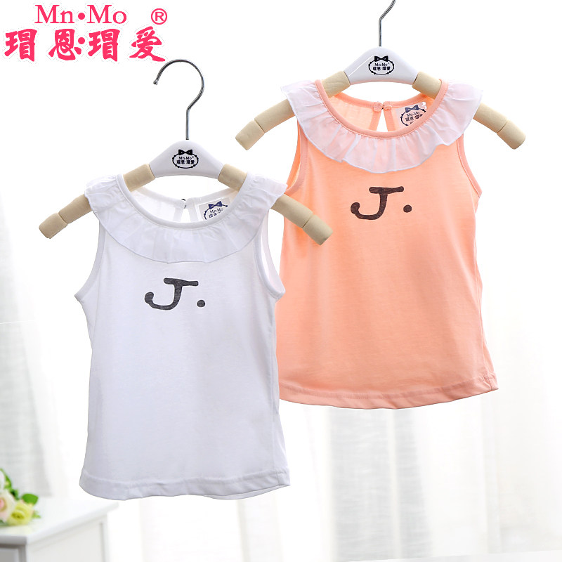 瑁恩瑁爱2016夏季新款女童婴儿上衣圆领花边宝宝无袖T恤 纯棉背心