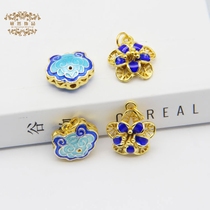 Cloisonne flat lock flower pendant enamel blue pendant diy bracelet bracelet pendant accessories