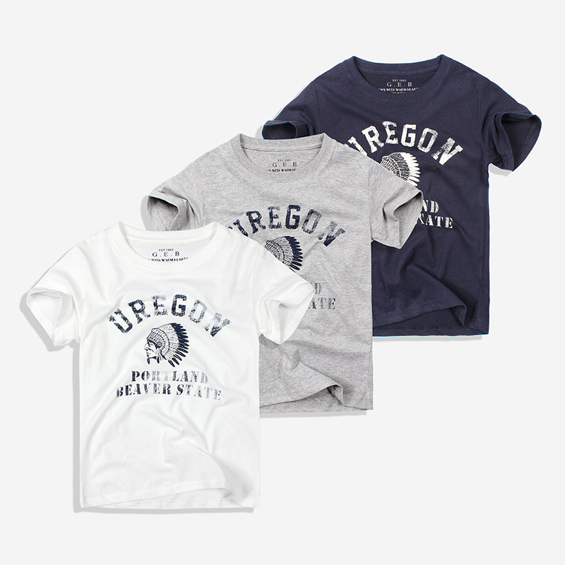 Child children's short - sleeve T - shirt boy printed T - shirt in pure cotton in large boy - collar T - shirt