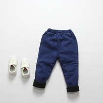 2021 winter new small and medium boy Child plus suede thickened Korean version with small feet pure cotton minimalist casual pants long pants