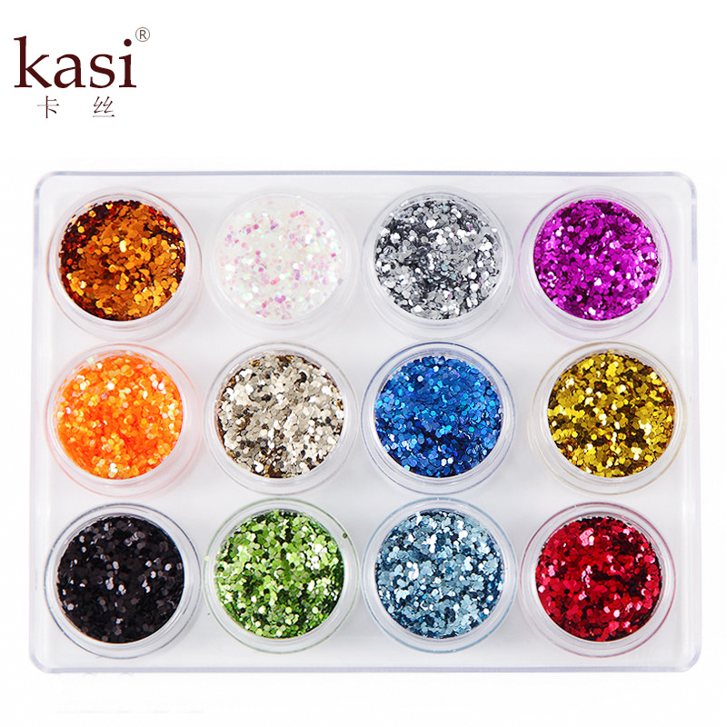 KaSi美甲12色亮片套装 指甲油胶光疗渐变闪粉镭射亮粉指尖装饰品