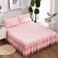 Hàn Quốc công chúa ren giường bedspread váy thêu ren một mảnh vải lanh mùa hè 1.8m trượt màu hồng nệm bảo vệ - Váy Petti drap giường có viền