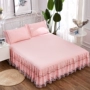 Hàn Quốc công chúa ren giường bedspread váy thêu ren một mảnh vải lanh mùa hè 1.8m trượt màu hồng nệm bảo vệ - Váy Petti drap giường có viền