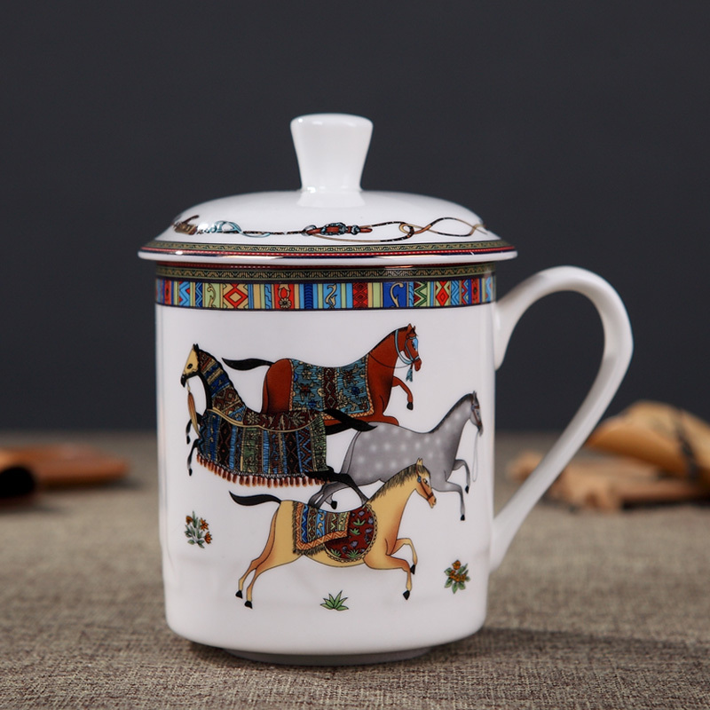 Jingdezhen Bone China Large Tea Cup with Lid, Ceramic Conference Cup, Ceramic Water Cup, Gift Cup, Office Cup 