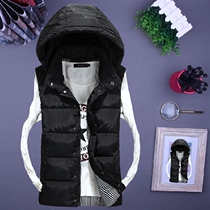 Autumn and winter lovers down cotton waistcoat Korean version Mens and womens vests waistcoat Waistcoat detachable hat Shoulder Zipper Jacket Tide