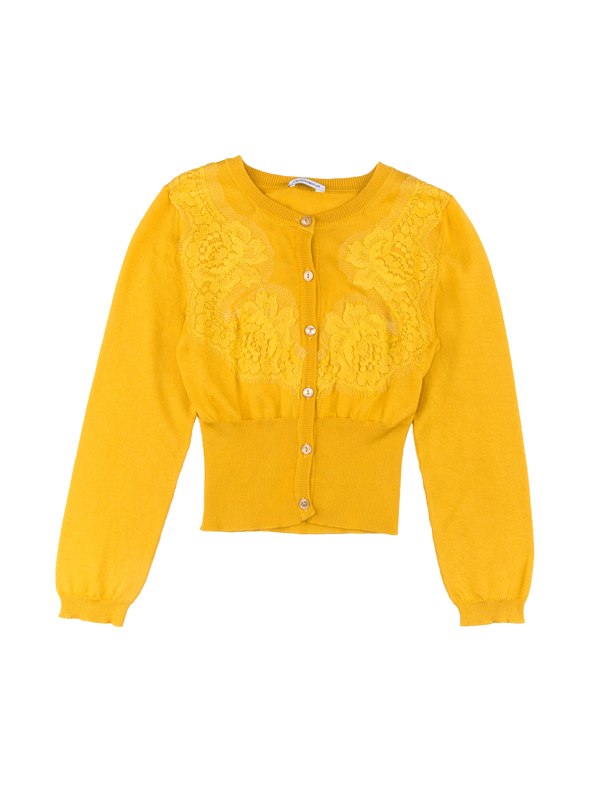 Dolce&Gabbana 黄色全棉织花收腰开襟衫