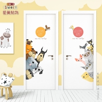 Nordic style simple animal door sticker Bedroom wooden door Living room decoration Dormitory renovation bedroom cartoon self-adhesive waterproof