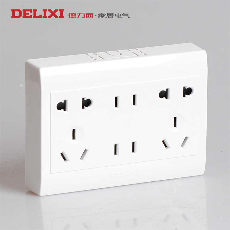 Delixi ultra-thin bright box with fourteen holes, two, five holes, four holes, 2 plugs, 14 holes, multi-hole power wall socket