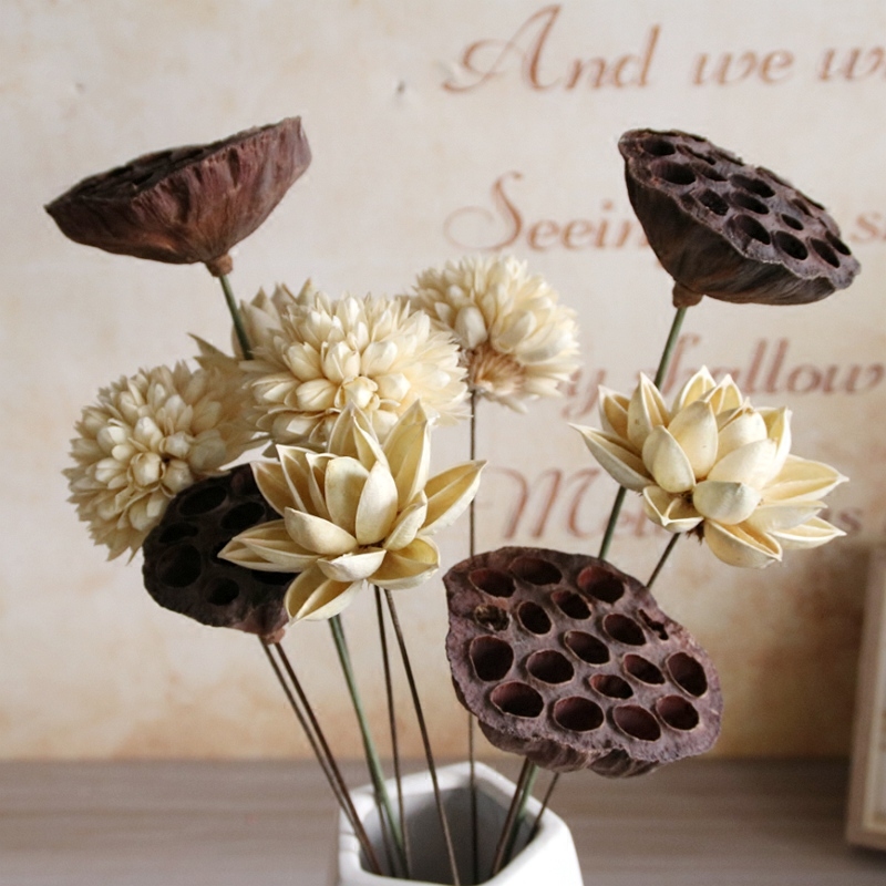 Magnolia lotus Lotus shower simulation dried flower ornaments bouquet Living room home furnishings Zen decoration fake flowers