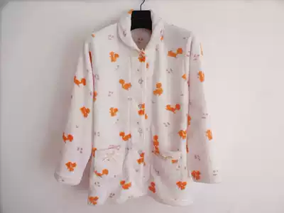 Day single autumn and winter ladies home clothes small lapel top coral velvet front door open single pajamas long sleeve shirt