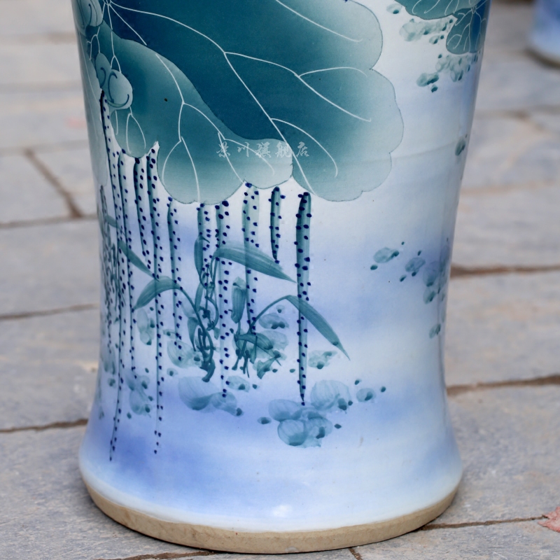 Hand made green lotus lotus hotel porcelain of jingdezhen ceramic floor big vase sitting room adornment is placed