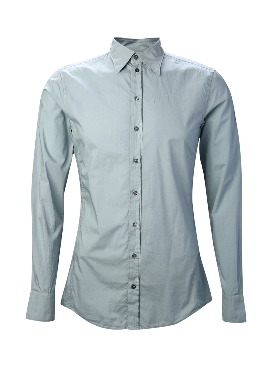 Dolce&Gabbana 浅灰绿色八角领修身长袖衬衫