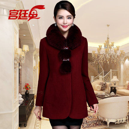 中年中老年羊绒大衣女款冬季 狐狸毛领妈妈装