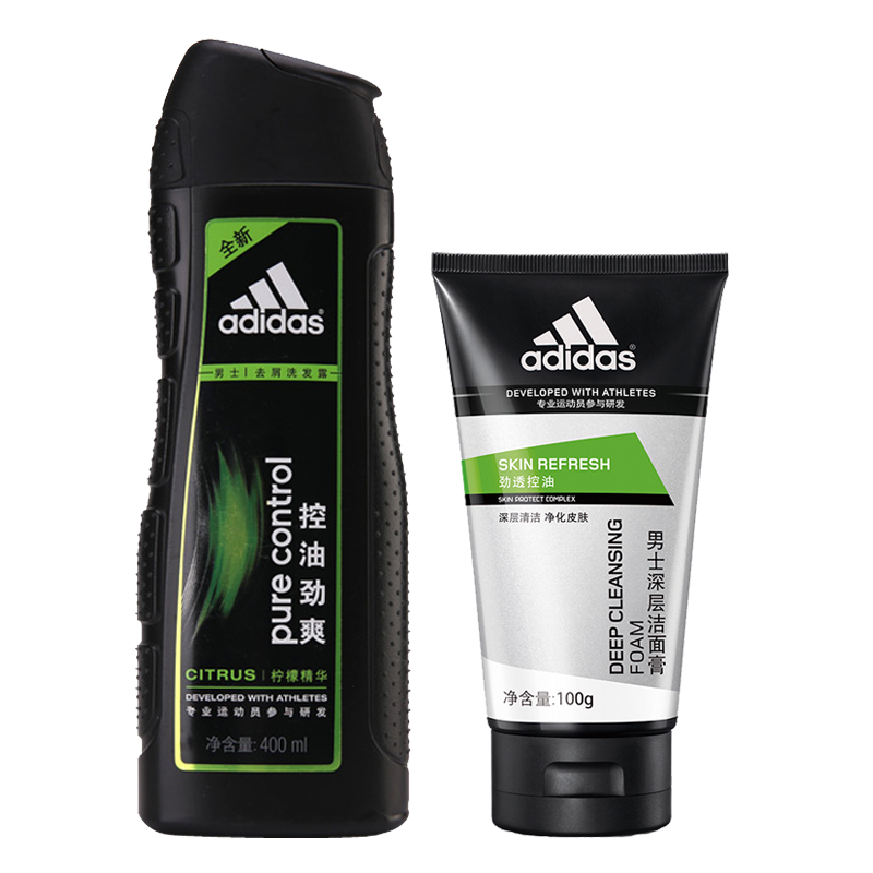 Adidas/阿迪达斯男士控油劲爽400ml洗发水+控油深层洁面膏100g