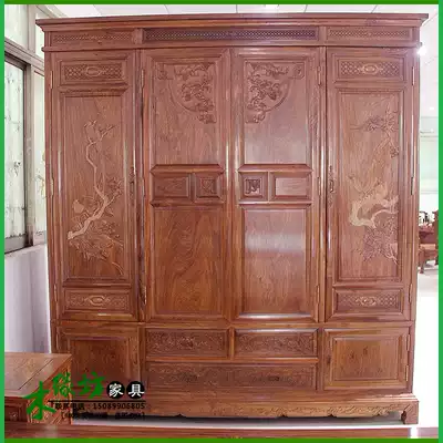 Mahogany African Huanghuali four-door wardrobe 100%full solid wood hedgehog rosewood sandalwood carving four-door large wardrobe