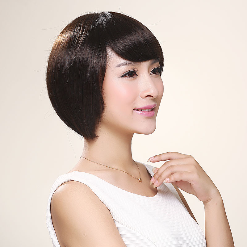 秀儿实拍 真发 假发女短发波波头BOBO短直发蓬松修脸齐刘海帅气