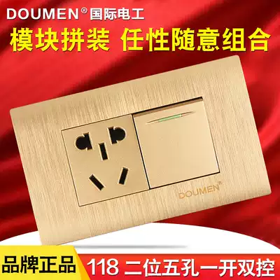 International electrician Type 118 switch socket panel wall power champagne gold brushed one open double cut five hole socket