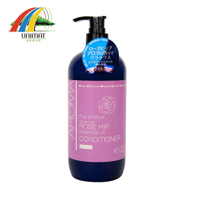 日本发熊野油脂BEAUA AROMA芳香无硅护发素 修复烫染玫瑰香 480ml