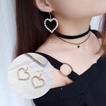 Korean version of soft cute geometric heart earrings female wild sweet pearl peach heart drop earrings simple love stud earrings ear jewelry