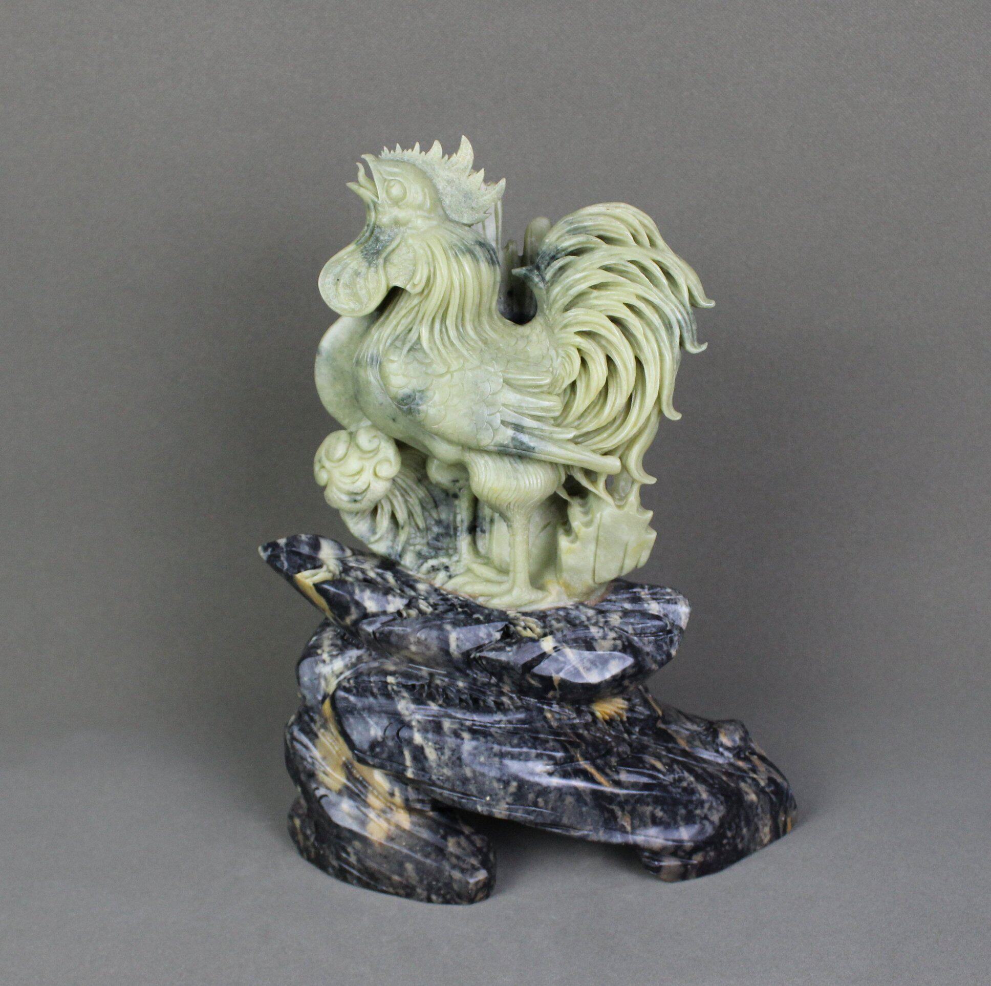 Golden Chicken Newspaper Xiao Seal Door Freeze Fine Natural A Stock Green Fields Stone Sculptures Seal Carving and Crafts Handicraft Collection New Pint Round