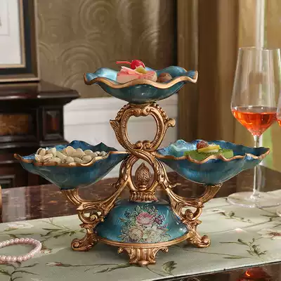 European-style dried fruit plate retro American decoration decoration three-square double-layer home living room creative coffee table fruit plate