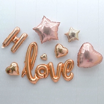 Tanabata love balloon rose gold aluminum film five-pointed star Siamese LOVE English happy birthday party wedding room decoration