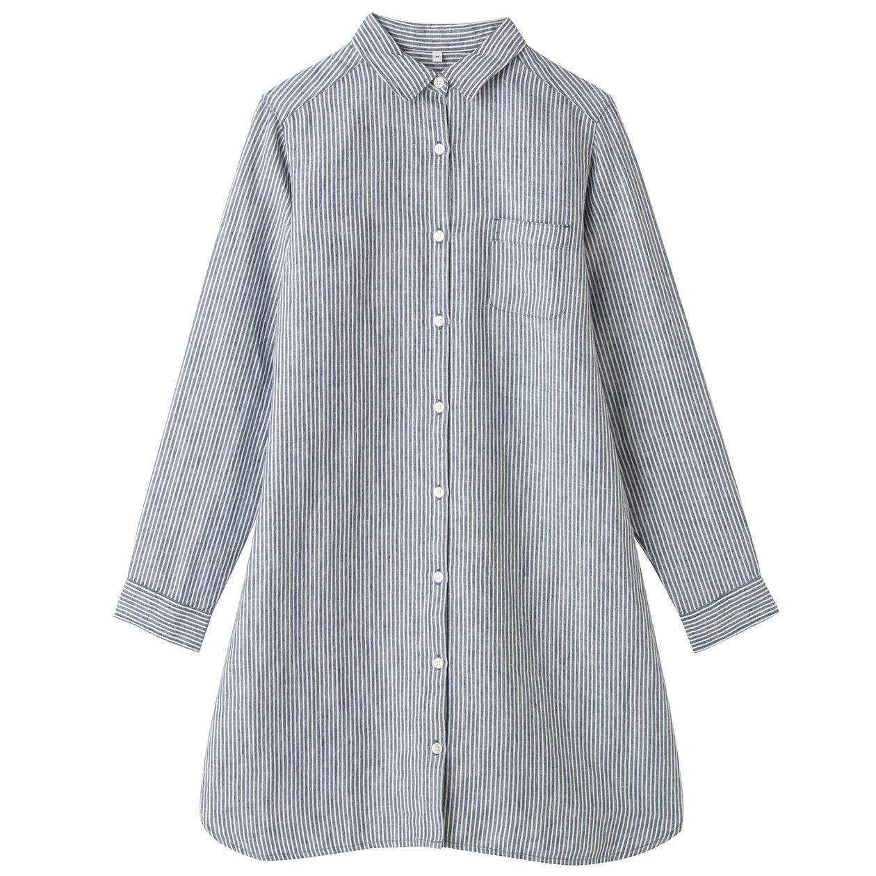 无印良品 MUJI 女式 法国亚麻条纹衬衫连衣裙