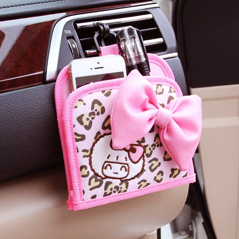 摩丝娃娃汽车出风口置物袋手机收纳盒桶筒车用支架杂物袋车载挂袋