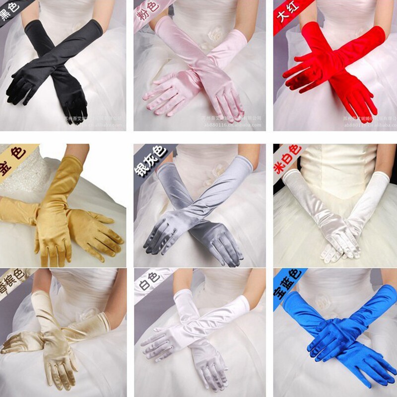 New bridal vegan panel long version of all-finger glove rice white black red sunscreen gloves performance banquet gloves
