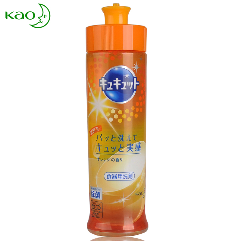 日本进口花王安洁厨房多用洗洁精 果蔬餐具强效去油 240ml 甜橙香