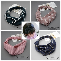 Korean girl hair accessories headgear children Girls wide ocean air fabric wave dot hair band cross elastic net color headband