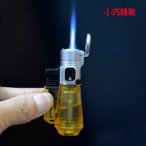 Transparent lighter inflatable micro small spray fire gun welding gun windproof straight flush blue firelighter visible gas box