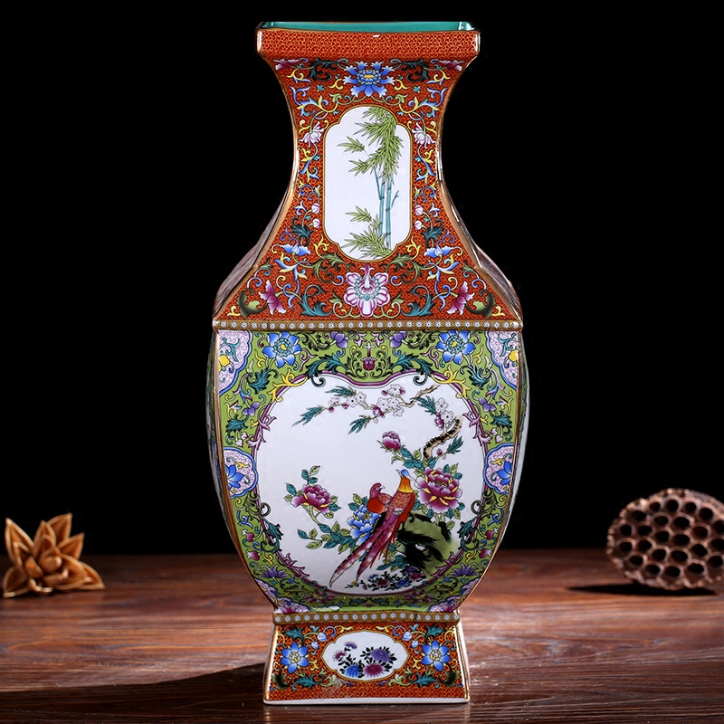Jingdezhen enamel made pottery porcelain vase home sitting room mesa four bottles of imitation system of qianlong classic collection furnishing articles