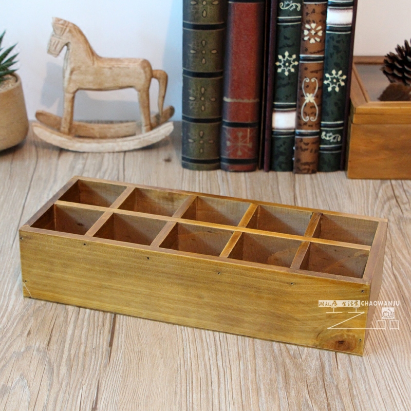 Retro wooden table containing box 10 Gsolid wood made of old first decorated case Cosmetic Miscellaneous box Multi-functional containing box