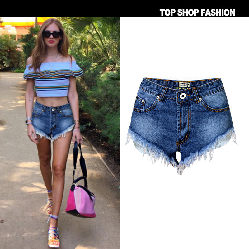 Aliexpress Ebay Amazon New Sexy High-Waisted Fringed Women's Versatile Denim Shorts That Make You Look Slimmer and Have Longer Legs