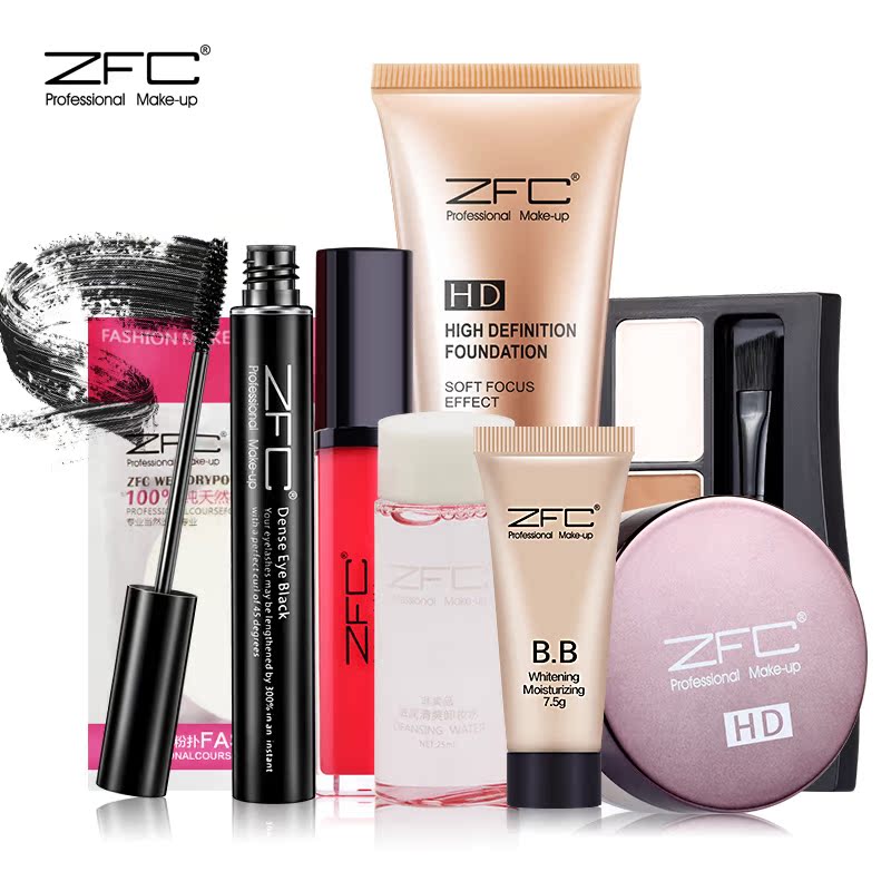 ZFC 甜心化妆品套装 粉底液+蜜粉+唇彩+睫毛膏+眉粉彩妆基础工具