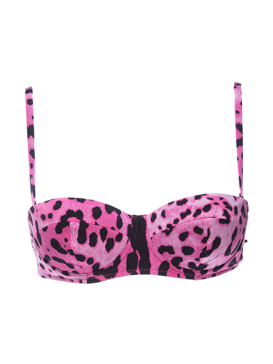 Dolce&Gabbana 粉拼黑豹纹吊带泳衣