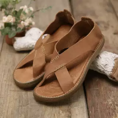 Detoxification poppy simple masculine beauty single layer cowhide beef tendon bottom open toe retro leather sandals men's summer