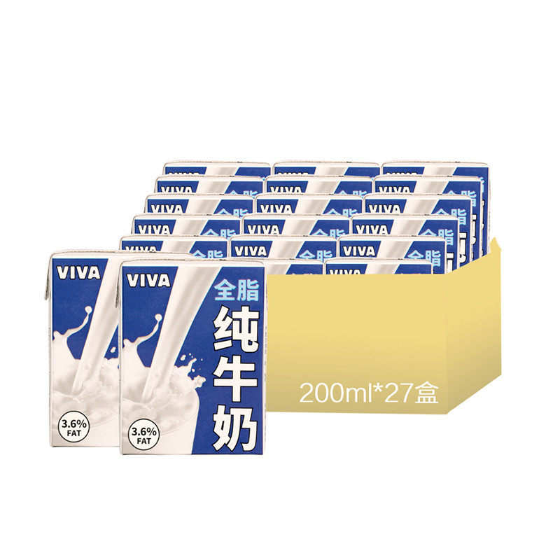 【苏宁自营】VIVA韦沃 全脂纯牛奶 200ml*27盒 英国进口