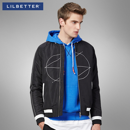 Lilbetter修身棉袄男 2015新款男潮棉服几何刺绣棒球衫棉衣外套男