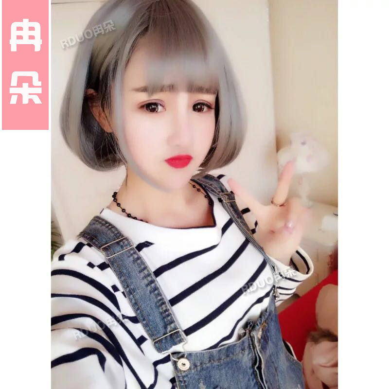 冉朵手织头皮 日本时尚假发 短发梨花 空气刘海 奶奶灰 灰色短发