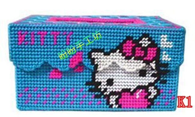 KITTY cat three-dimensional embroidery wool embroidery tissue box pumping paper box material package 3D cross stitch rectangle