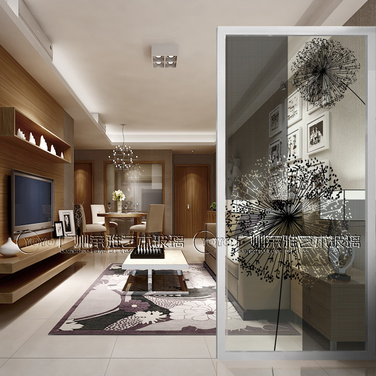 Art Glass Screen Partition Xuanguan cabinet Process decoration glass Living room Modern European-style dandelion agreed