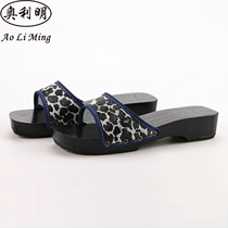 Olimin 2019 Summer new Chinese wood Footwear Female lined Slippers Womens Summer Home Slopes Heel Wood Slippers