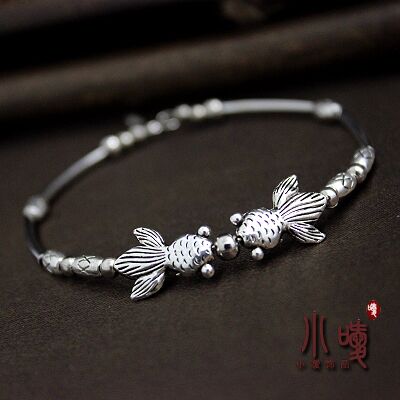 Ethnic silver jewelry, Tibetan silver, Miao silver, ethnic style bracelet, new Ping 'an goldfish bracelet, women's B017
