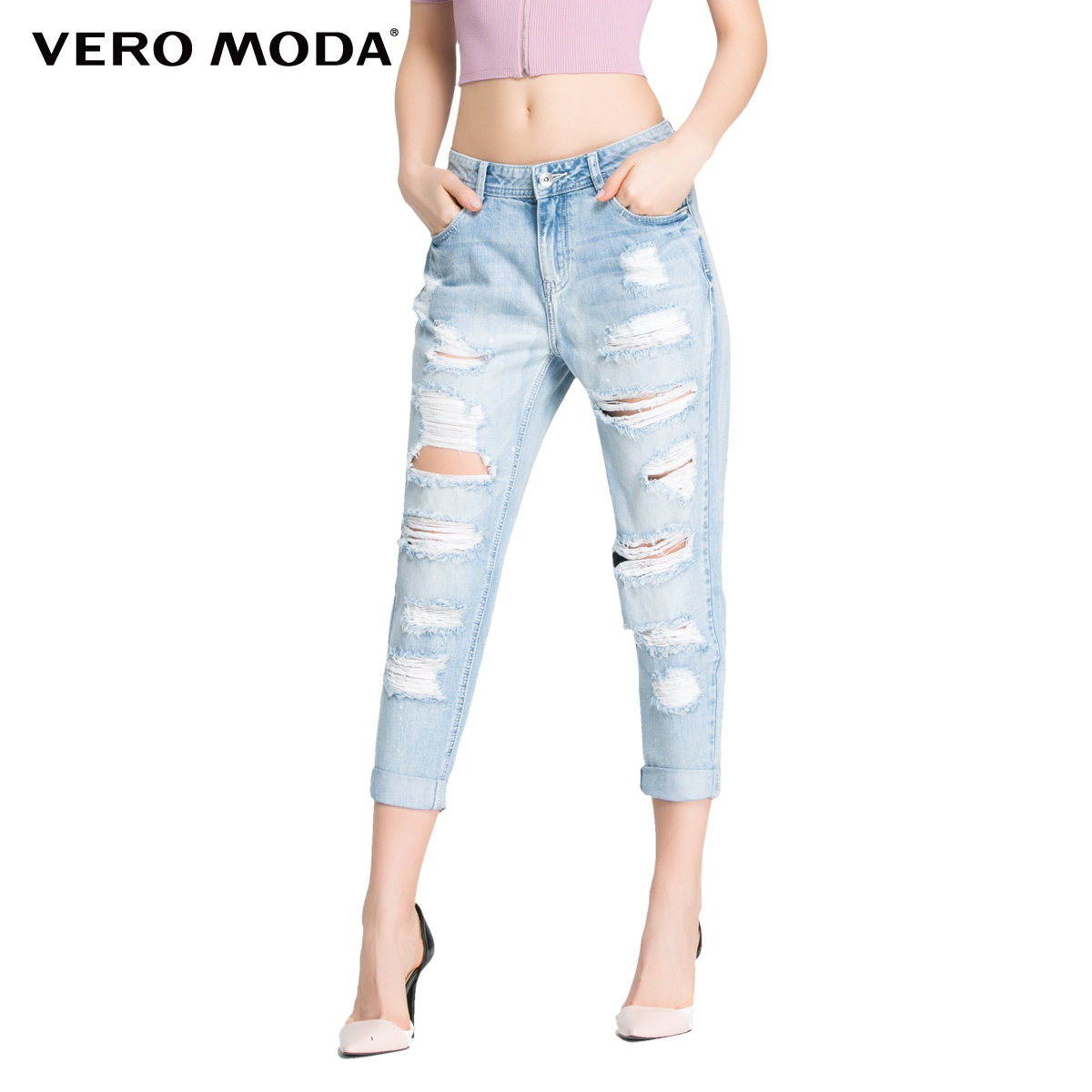 用券后499元Vero Moda全棉重水洗猫须九分牛仔裤|31616I005