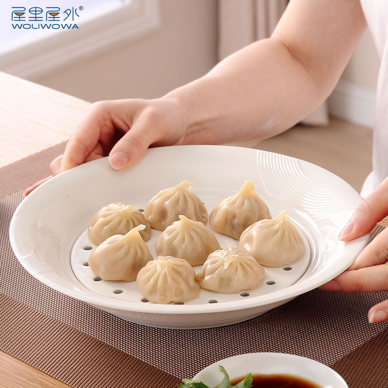 Creative dishes dumplings plate waterlogging under caused by excessive rainfall double disc household ceramics dumplings plate microwave steam dribbling vinegar dish